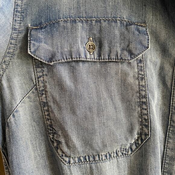 SILVER M Chambray Romper Drawstring Waist Roll Tab Sleeves Button Front Lyocell - Picture 3 of 10